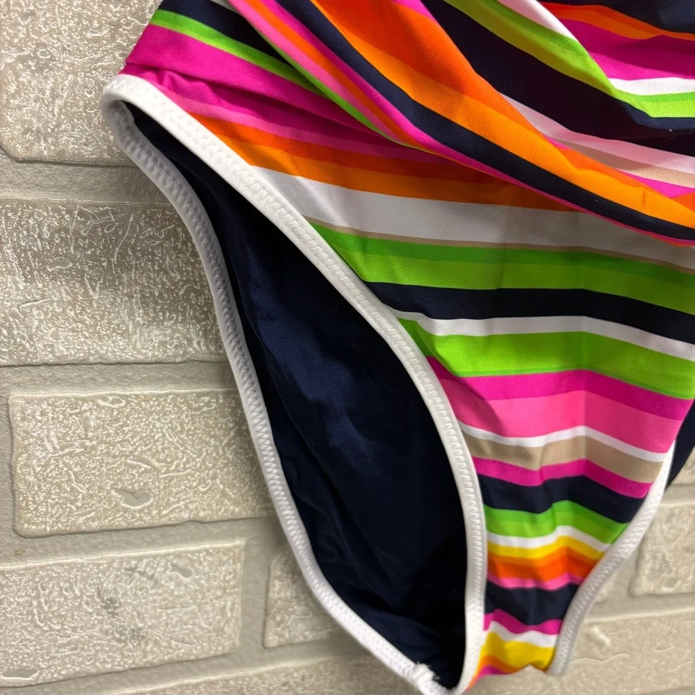 Trina Turk Striped Halter One Piece Swimsuit Size 6 Pink Multi - Picture 7 of 10